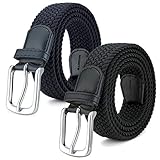 MOZETO 2er Stretchgürtel für Herren und Damen, Unisex Elastisch Stoffgürtel Flechtgürtel 3,3cm breit