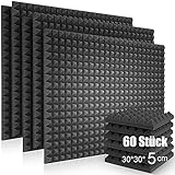 60 Stück Akustikschaummatten Schaumstofffliesen Schalldämmmatte Schalldämmung 30 x 30 x 5 cm für Wand Studio, Podcasts, Aufnahmestudios, Büro, Akustik, (60 Stück)