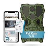 PETTEC - PetCam Trail Wildtierkamera [OHNE ABO-Falle] mit Nachtsicht 20m & Bewegungsmelder - 64MP Außenkamera 120° Weitwinkel mit Wi-Fi Direct & ca. 200m Reichweite - IP66 inkl Montagezubehör & Gurt