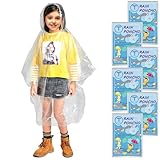 TUNCHMO 6 Stück Kinder Durchsichtig Regenponchos für Junge Mädchen - Wasserdichter Regenschutz, 50% Extra dicke Regencape mit Kapuze，Leichtgewichtiger
