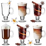 PLATINUX Irish Coffee Gläser Set mit Henkel 230ml 6-Teilig Kakao Kaffeeglas Cappuccino aus Glas Kakaoglas Grog