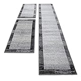oKu-Tex Teppich | Webteppich | fürs Schlafzimmer | Bettumrandung 3er Set | Hellgrau Modern | geometrisches Design | Öko-Tex 100 |2 mal 67 x 140 cm, 1 mal 67 x 340 cm, 30181grau067620
