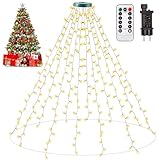 Auriostar Lichterkette Weihnachtsbaum Ring 2.5M - 300 LED 12 Stränge Christbaumbeleuchtung innen, Lichterkette außen 8 Modi Timer, Weihnachtsbeuleuchtung für 150cm, 180cm 250cm Tannenbaum Warmweiß