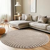 Carpettex Wohnzimmer Teppich Rund 120 cm Beige Hochflor Skandi Boho Design Hoch-Tief Effekt Weicher Shaggy Langflor Flauschig Pflegeleicht Modern für beistelltisch