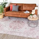 FRAAI Teppich Vintage - Lago Rot Rosa 80x150cm - Baumwolle, Polyester - Flachgewebe - Vintage - Orientalisch - Wohnzimmer, Esszimmer, Schlafzimmer - Carpet