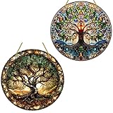 2 Stück Sonnenfänger Fenster, Fensterdeko Hängend, Lebensbaum, Hochwertige Fensterdekoration, Baum des Lebens Deko Für Wohnzimmer, Schlafzimmer, Büro