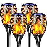 Heruiker Solarleuchten Garten Außen,4 Stück Solar Flammenlicht Gartenfackeln Wasserdicht IP65 Realistisches Flammenlicht mit Automatische EIN/Aus Außen für Garten,Hof,Balkon,Auffahrt,Weg