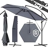 Kingsleeve® Sonnenschirm UV Schutz 80+ Ø 330 cm Groß mit Ständer Schutzhülle Windsicherung Neigbar Rund Kurbel Garten Balkon Ampelschirm Anthrazit
