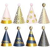 AMANMAN Partyhüte Set 8 Stück Party Hüte Geburtstag Kegel Hüte Mini Partyhütchen Dekoration Hütchen Geburtstagshut mit PomPoms Party Supplies für Kinder Erwachsene Geburtstagsfeier Festival