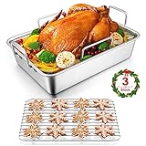 Bräter mit Rost, HaWare Edelstahl Auflaufform mit V-förmiges Gitterrost & Abkühlgitter 3er Set, 35.8 x 26.7 x 9 cm, Tiefe Ofenform für Truthähne/Gemüse/Lasagne, Schwerlast & Spülmaschinenfest