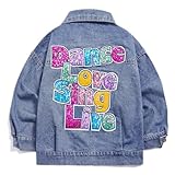 YIYI Jeansjacke für kleine Mädchen mit Knopfleiste, lange Ärmel, Jeansmantel, Denim Dance Love Sing Live, 5 Jahre