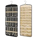 Kisvic Schmuck Organizer Hängend, Schmuckaufbewahrung Doppelseitige mit Metallhaken, Ketten Aufbewahrung zum Aufhängen für Ohrringe Halsketten Ringe an Schrank, Wand, Tür