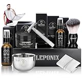 Nassrasierer Herren, Bartpflege Set für Männer inkl Safety Razor, Rasierpinsel,Rasiercreme Männer After Shave Balsam, Pre Shave, Rasierschale,Rasierschürze, Rasierhobel Geschenkset Herren