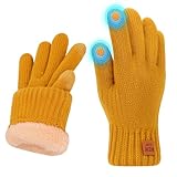Risipu Winterhandschuhe für Frauen Damen Thermische Touchscreen Handschuhe mit Fleece Futter Weiche Warme Strickhandschuhe für Laufen Ski (Gelb, M)
