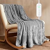 Ecliptron Heizdecke 160x130 cm, heizdecke mit abschaltautomatik, 9 Heizstufen und 10 Stunden Auto-Off-Timer Uberhitzungsschutz, Warm Elektrische Wärmedecke Waschbar Dunkelgrau Flanell