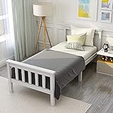 ModernLuxe- Kinderbett Einzelbett Holzbett Bettgestell mit Lattenrost und Kopfteil Massivholzbett Kiefer Gästebett Bett Jugendbett