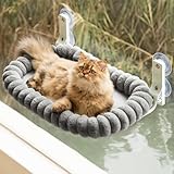Stilvoll Katzen Fensterliege Hängematte Weich mit Abnehmbarem Wendebezug - Katzen Hängematte Fenster mit Stabiles Stahlgestell Halt bis 18kg (Grau, M)