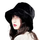 LLZ.COQUE Damen Hut Winter Weiche Kunstpelz Flauschige Fischerhut Breite Krempe Fellmütze Winter Warme Mütze für Mädchen Schwarz