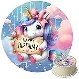J&M DECO Essbare Tortenaufleger - Tortenaufleger Geburtstag - Tortendeko Einhorn Mädchen - Geburtstagskuchen Deko aus Oblate - Rund 20 cm - Esspapier Tortendeko - Tortenaufleger Einhorn