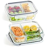 Praknu Meal Prep Boxen Glas 3 Fächer - Glasdosen 2er Set mit Deckel 1000ml - Luftdicht - BPA-Frei - Gefrierschrank & Mikrowellengeeignet