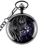 Unendlich U Fashion Adler/Phönixe Retro Handaufzug Mechanische Taschenuhr Hohle Skelett Kettenuhr Pullover Halskette Schwarz Blau