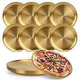 YEUIKERR Goldfarbene Pizza-Pfanne, 25,4 cm, Edelstahl, Pizzablech für Ofen, rundes Pizza-Backblech, robustes Pizza-Servierblech, Pizza-Backbleche für Zuhause, Küche, Restaurant, 8 Stück