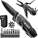 Geschenk für Männer, BIBURY Multitool Taschenmesser & Schneeflocken Werkzeug, Camping Zubehör, Geburtstagsgeschenk Gadgets für Männer, Klappmesser, Messer Outdoor mit Zange, Jahrestag Geschenk für Ihn