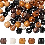 YUXIANLB 150 Stück Holzperlen mit Großem Loch Naturperlen in 5 Vintage Farben für Makramee Schmuckherstellung DIY Projekte Halsketten Schlüsselanhänger Freundschaftsbänder Heimwerker