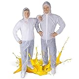Paintbutler - PP-Schutzanzug mit Kapuze - Maleranzug - Einweg - Overall zum Schutz vor Farbspritzern, Baustaub, Glaswolle, Schmutz - Weiß… (L)