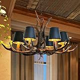 Geweih Kronleuchter Vintage E14 Kronleuchter Harz 6 Licht Schwarz Kappe Kronleuchter Vintage Stil Höhenverstellbar Kronleuchter Restaurant Wohnzimmer Kronleuchter Loft Flur Dekorative Lichter