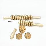 12 Räder Massageroller Holz, Bauchmassagegerät Massageroller Roller MassagegeräT Mit Griff, Geeignet FüR Nacken,Beine,KöRper,Körperformung, Entspannung Der Rückenmuskulatur