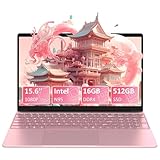Auusda 15,6 Zoll Full-HD Laptop, 16 GB DDR4 RAM 512GB SSD, N95 Up to 3.4GHz with Fingerprint Unlock Notebook, Cooling Fan, Webcam, Dual Speakers, Mini HDMI, Student/Business Laptop - Rosa