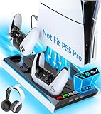 PS5/PS5 Slim Ständer mit Automatisch Einstellbarer 3-Stufen-Lüfter für PS5/PS5 Slim, PS5 Standfuß mit Licht und Controller Ladestation für PS5 & Edge Controller, PS5 Zubehörset (Nicht für PS5 PRO)