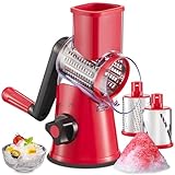 GDL Ice Crusher, Slushy Maker Maschine mit 3 Trommelmessern, Eiscrusher Manuell mit Kurbel Spülmaschinenfest und Schnellschnitt, Crushed Ice Maker Reibe für Eis, Slushy, Gurke, Karotte, Käse (Rot)