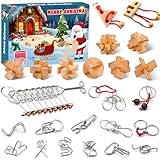 Adventskalender 2025 Knobelspiele für Erwachsene & Kinder,24 Tage von Weihnachtskalender Geschenke mit Metall Knobelei und 3D Holzk Puzzle itsspiele,Weihnachts Geschenke für Jungen, Mädchen Teenager