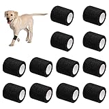 12 Rollen Selbstklebender Verband, 5 cm x 4,5 m Kohäsive Bandage, Vliesstoff Haftbandage, Elastische Klebebinde für Haustier Erste Hilfe Handgelenks Verstauchungen Schwellungen (Schwarz)