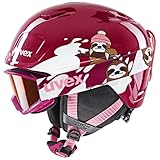 uvex heyya set - Skihelm inkl. Skibrille für Kinder - individuelle Größenanpassung - konstrastverstärkend - berry - white sloth - 51-55 cm
