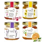 Immenwunder Honig Probierset Set Alles Liebe, 4x50g Honige Lavendelhonig, Orangenblütenhonig, Kirschblütenhonig & Sonnenblumenhonig, ideale kleinigkeiten für Ostern, Geschenkideen