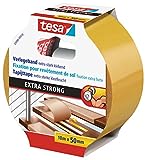 tesa Verlegeband extra stark klebend - Doppelseitiges Klebeband zum Verlegen von Teppich und PVC-Belag - doppelseitig klebend - 10 m x 50 mm