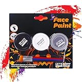 Halloween-Gesichtsfarbe, abwaschbares Haut-Make-up, 3 Farben, wasserlösliche Körper- und Gesichtsfarbe, für Cosplay, Kostüm, Sportveranstaltung, Kinder, Erwachsene, Clown-Skelett
