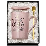 Oma Geschenk für Oma Geburtstag Weihnachten, Beste Oma der Welt Tasse, Weihnachtsgeschenke Geschenke für Oma, Du Wirst Oma Geschenk, 400ml Rosa Marmor Tasse mit Goldener Druckgrafik, Edle Geschenkset