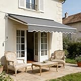 Ferzone Gelenkarmmarkise 400x300 cm mit Handkurbel, Sonnenschutz Balkonmarkise mit UV-Schutz & Witterungsbeständig, Winkel Einstellbar, Wasserdicht Klemmmarkise für Balkon & Terrasse, Hellgrau