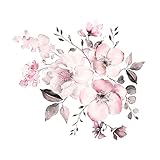 Colexy Wandtattoo Groß Blumen, Wandsticker Zart­ro­sa, Wandsticker Pfingstrose Blumen Wasserdicht, Wandtattoo Pfingstrose Vintage, Wandaufkleber Wanddeko für Wohnzimmer Schlafzimmer, 44X42cm (C)
