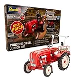Revell 07823 Traktor Porsche Junior 108, Farming Simulator Edition, die Traktorlegende zum Selberbauen, 1:24, 10,7 cm Modellbausatz für Einsteiger mit dem Easy-Click-System, farbige Bauteile, Rot