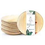 Wiseware Palmblatt Teller - 25 Stück Einwegteller rund Ø 23 cm - biologisch abbaubares Palmblattgeschirr - kompostierbares Partygeschirr - Bio Einweggeschirr