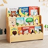 SpaceAid 3-stufiges Kinder Bücherregal mit geschwungenen Kanten, Montessori Bücherregal für Kleinkinder,Natur