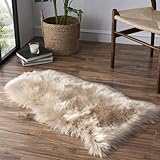 JXLOULAN Faux Fell Teppich Beige 60x90 cm, Longhair Schaffell Flauschiger Teppiche Lammfell Fellteppich Waschbar Wohnzimmer Deko Teppich für Kinderzimmer Wohnzimmer Schlafzimmer