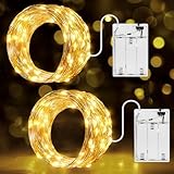 Ollny 2 Stück 10M LED Lichterkette Batterie, 100er LED Lichterkette innen Kupferdraht IP44 wasserdicht, Lichterketten für DIY Weihnachten Garten Party Hochzeit Deko (warmweiß)