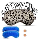 Cavoilu Schlafmaske mit kühlender Gel-Augenmaske, 2 Packungen beheizte Augenmaske zum Schlafen, wiederverwendbare Eisseide, Verdunkelungsaugenabdeckung, Schlafmaske für Reisen, Zuhause, Büro, Yoga,