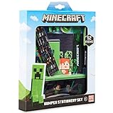 Minecraft Schulsachen, Stifte Set mit Federtasche Junge, Notizhefte, Buntstifte Kinder, Radiergummi, Spitzer, Kugelschreiber